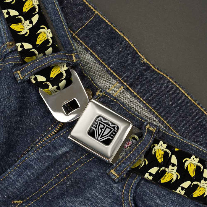 BD Wings Logo CLOSE-UP Full Color Black Silver Seatbelt Belt - Banana Peeled w/Sunglasses Black/Yellow Webbing Seatbelt Belts Buckle-Down   