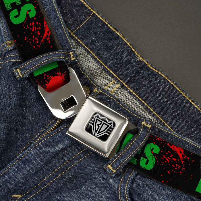 BD Wings Logo CLOSE-UP Full Color Black Silver Seatbelt Belt - I "HEART" ZOMBIES Black/Green/Red Splatter Webbing Seatbelt Belts Buckle-Down   