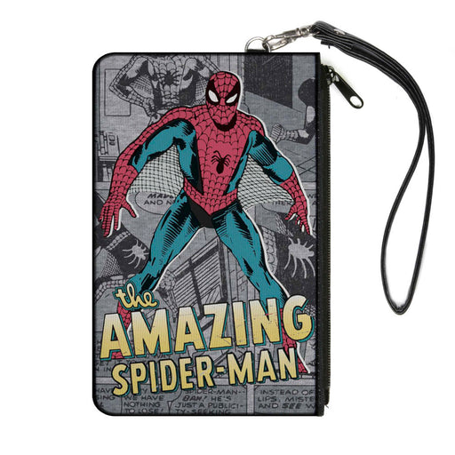 MARVEL COMICS Canvas Zipper Wallet - SMALL - Classic THE AMAZING SPIDER-MAN Pose Comic Scenes Grays Canvas Zipper Wallets Marvel Comics   
