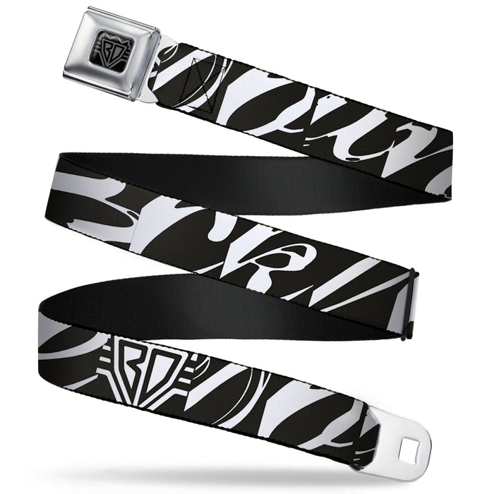 BD Wings Logo CLOSE-UP Full Color Black Silver Seatbelt Belt - BD Logo/BUCKLE-DOWN Script Black/White Webbing Seatbelt Belts Buckle-Down   