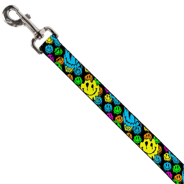 Dog Leash - Smiley Faces Melted Stacked Black/Multi Neon Dog Leashes Buckle-Down   