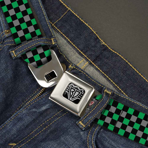 BD Wings Logo CLOSE-UP Full Color Black Silver Seatbelt Belt - Mini Checker Black/Gray/3 Green Webbing Seatbelt Belts Buckle-Down   