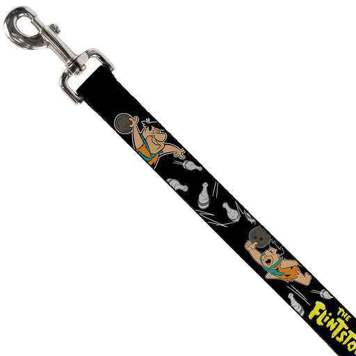 Dog Leash - THE FLINTSTONES Fred Bowling Poses/Bowling Pins Black Dog Leashes The Flintstones   