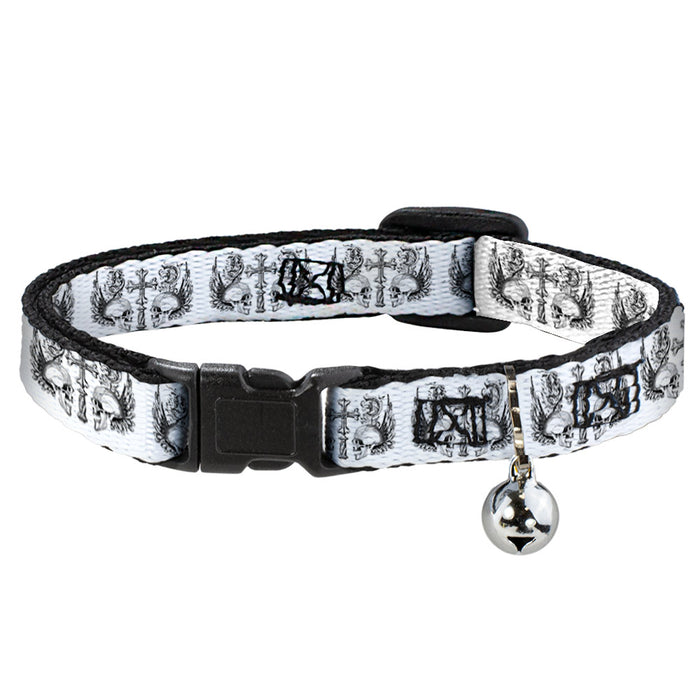 Cat Collar Breakaway - BD Skulls w Wings White Black Breakaway Cat Collars Buckle-Down   