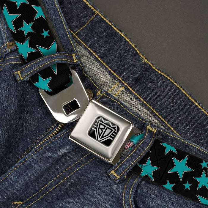 BD Wings Logo CLOSE-UP Full Color Black Silver Seatbelt Belt - Multi Stars Black/Turquoise Webbing Seatbelt Belts Buckle-Down   