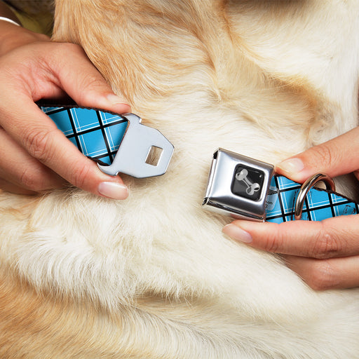 Dog Bone Seatbelt Buckle Collar - Wire Grid Baby Blue Black/White Seatbelt Buckle Collars Buckle-Down   