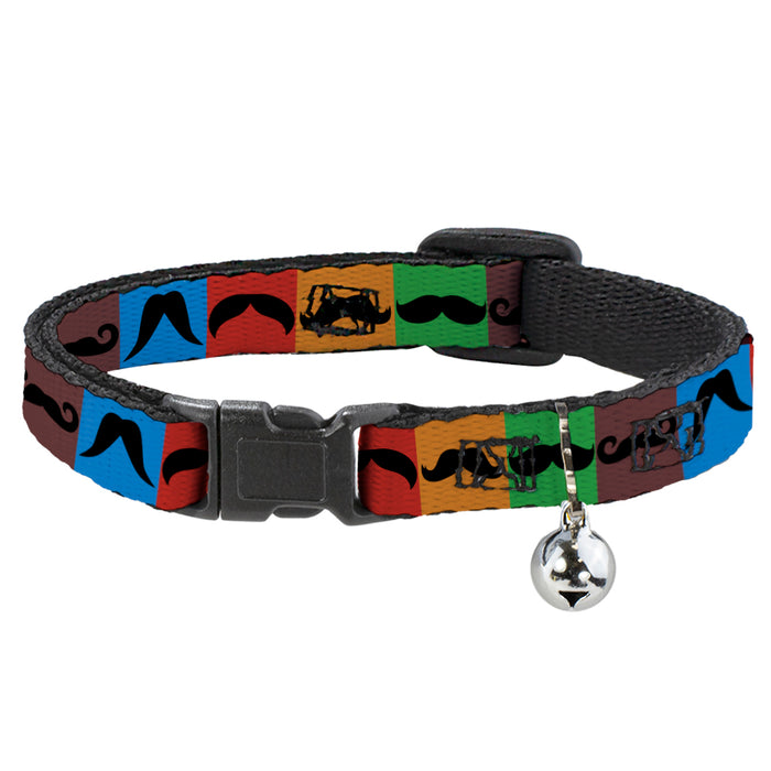 Cat Collar Breakaway - Mustaches Multi Color Blocks Black Breakaway Cat Collars Buckle-Down   