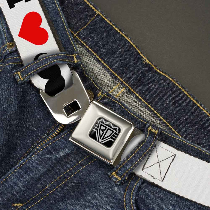BD Wings Logo CLOSE-UP Full Color Black Silver Seatbelt Belt - I "Heart Mustache" White/Black/Red Webbing Seatbelt Belts Buckle-Down   