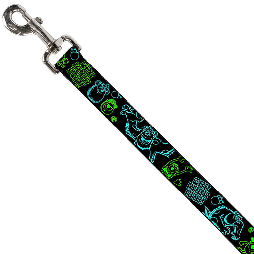 Dog Leash - Monsters Inc. Sully & Mike Poses/GRRRRR! Black/Turquoise/Green Dog Leashes Disney   