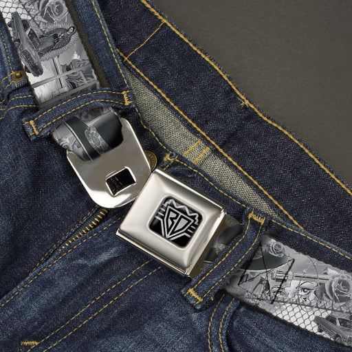 BD Wings Logo CLOSE-UP Full Color Black Silver Seatbelt Belt - Mi Vida Loca Webbing Seatbelt Belts Buckle-Down   