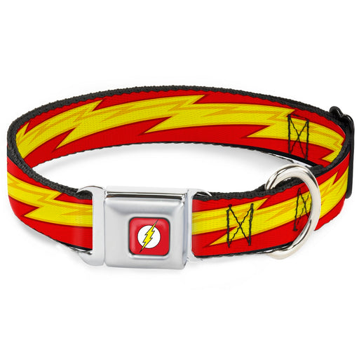 Flash Logo Full Color Red White Yellow Seatbelt Buckle Collar - The Flash Bolt Stripe Reds/Yellows Seatbelt Buckle Collars DC Comics   