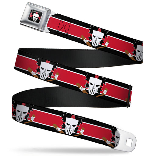 Casey Jones Head/Stripe Full Color Black/Red/White Seatbelt Belt - Casey Jones Baseball & Hockey Stick CLOSE-UP Stripe Black/White/Red Webbing Seatbelt Belts Nickelodeon   