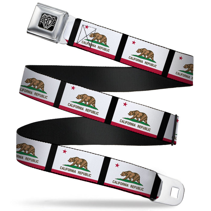 BD Wings Logo CLOSE-UP Full Color Black Silver Seatbelt Belt - California Flag Repeat/Black Webbing Seatbelt Belts Buckle-Down   