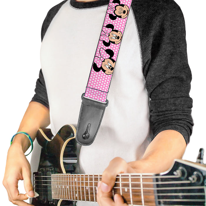 Guitar Strap - Minnie Mouse Expressions Polka Dot Pink White Guitar Straps Disney   