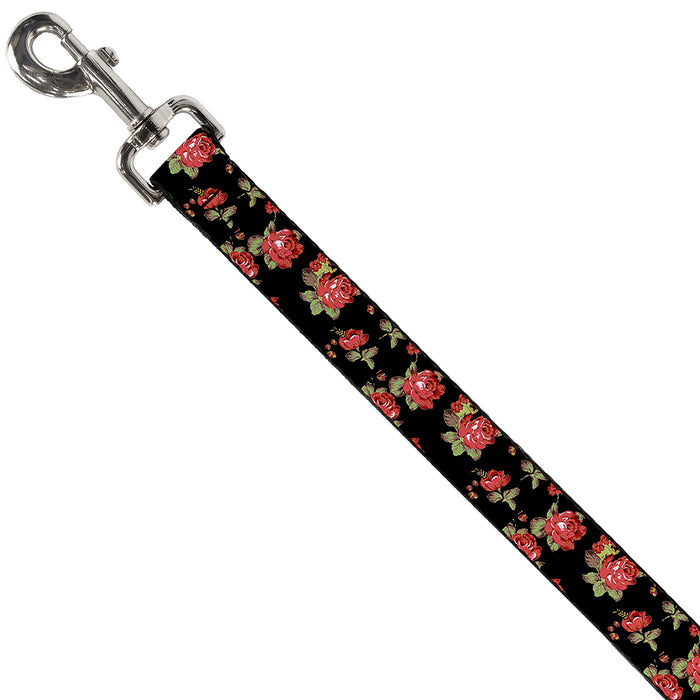 Dog Leash - Red Roses Scattered Black Dog Leashes Buckle-Down   