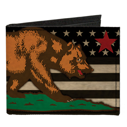 Canvas Bi-Fold Wallet - Cali Bear Star US Flag Stretch Black White Red Canvas Bi-Fold Wallets Buckle-Down   