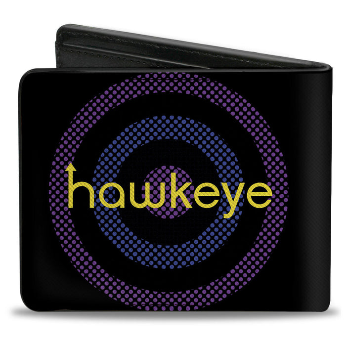 MARVEL STUDIOS HAWKEYE Bi-Fold Wallet - HAWKEYE Bullseye Logo Black Purple Yellow Bi-Fold Wallets Marvel Comics   