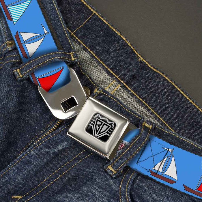 BD Wings Logo CLOSE-UP Full Color Black Silver Seatbelt Belt - Sailboats Blue Webbing Seatbelt Belts Buckle-Down   