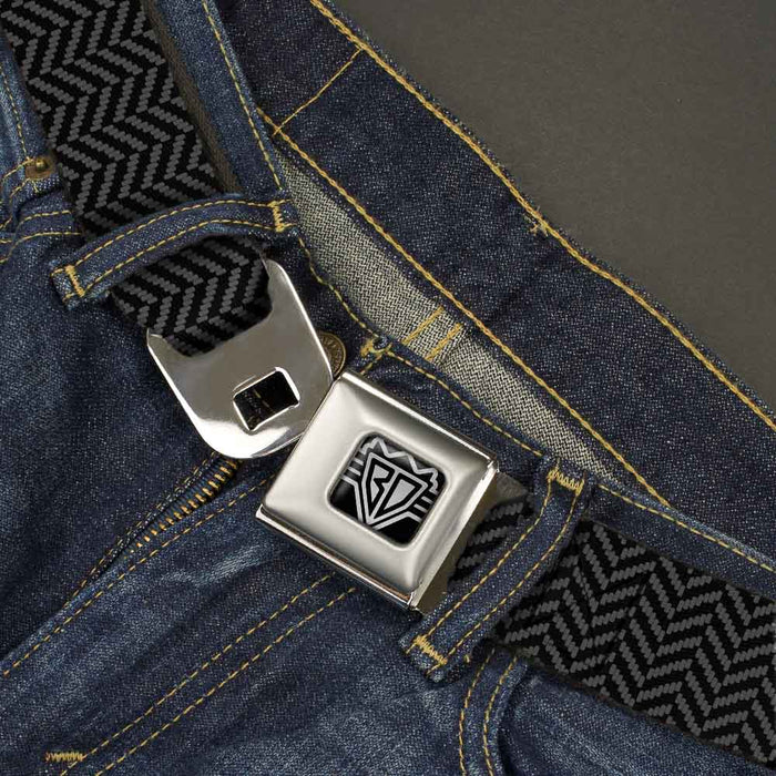 BD Wings Logo CLOSE-UP Full Color Black Silver Seatbelt Belt - Herringbone Jagged Black/Gray Webbing Seatbelt Belts Buckle-Down   