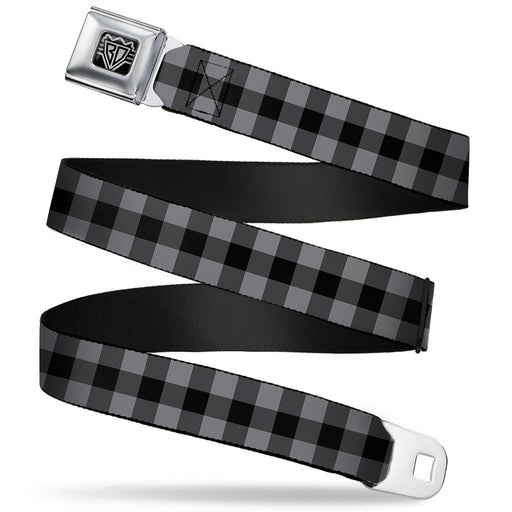 BD Wings Logo CLOSE-UP Full Color Black Silver Seatbelt Belt - Buffalo Plaid Black/Gray Webbing Seatbelt Belts Buckle-Down   