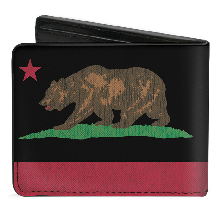 Bi-Fold Wallet - California Flag Bear Weathered Black Bi-Fold Wallets Buckle-Down   