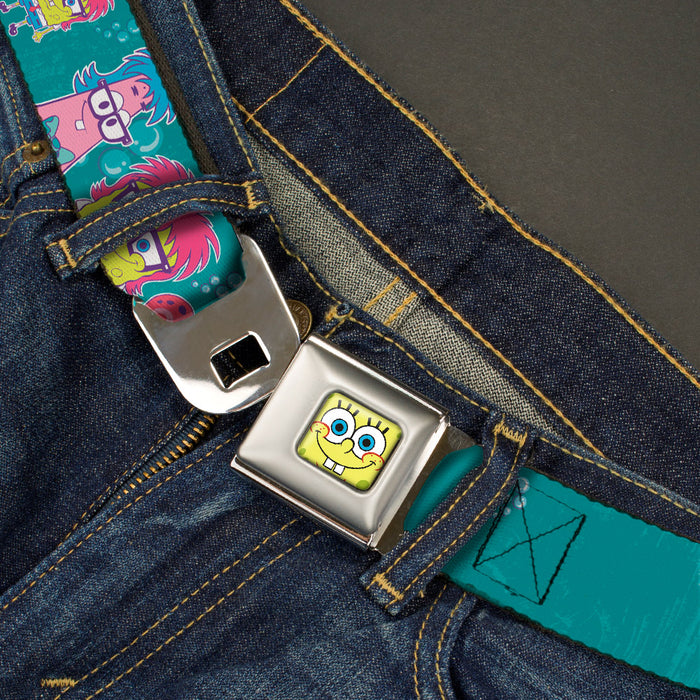 Sponge Bob Face CLOSE-UP Full Color Seatbelt Belt - Patrick, SpongeBob & Gary NOT NORMAL Aqua Webbing Seatbelt Belts Nickelodeon   