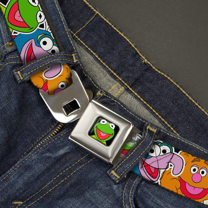 Kermit Face Full Color Black Seatbelt Belt - Muppets Faces CLOSE-UP Black Webbing Seatbelt Belts Disney   