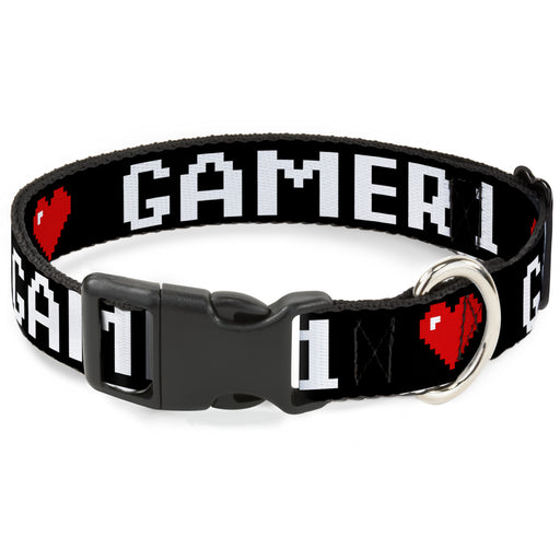 Plastic Clip Collar - GAMER 1/Heart 8-Bit Black/White/Red Plastic Clip Collars Buckle-Down   