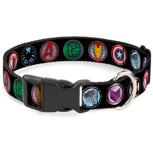 Plastic Clip Collar - 9-Avenger Icons Black/Multi Color Plastic Clip Collars Marvel Comics   