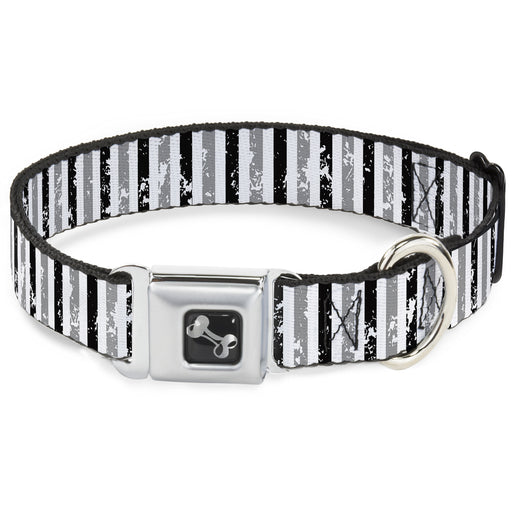 Dog Bone Seatbelt Buckle Collar - Vertical Stripes White/Black/Gray Seatbelt Buckle Collars Buckle-Down   