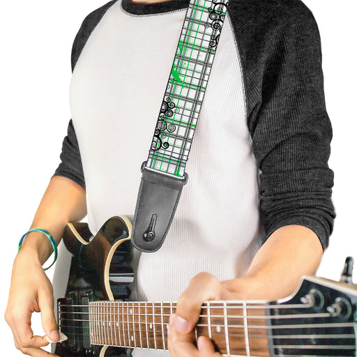 Guitar Strap - Plaid Curls White Black Gray Green Guitar Straps Buckle-Down   