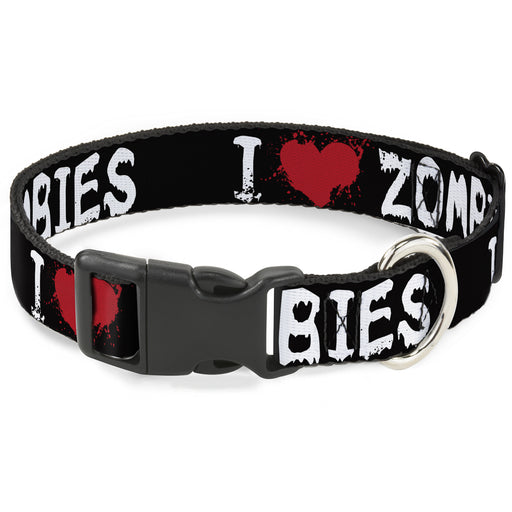Plastic Clip Collar - I "Heart" ZOMBIES Bloody Splatter Black/White/Red Plastic Clip Collars Buckle-Down   