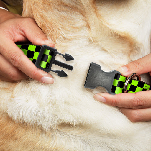 Plastic Clip Collar - Checker Black/Neon Green Plastic Clip Collars Buckle-Down   