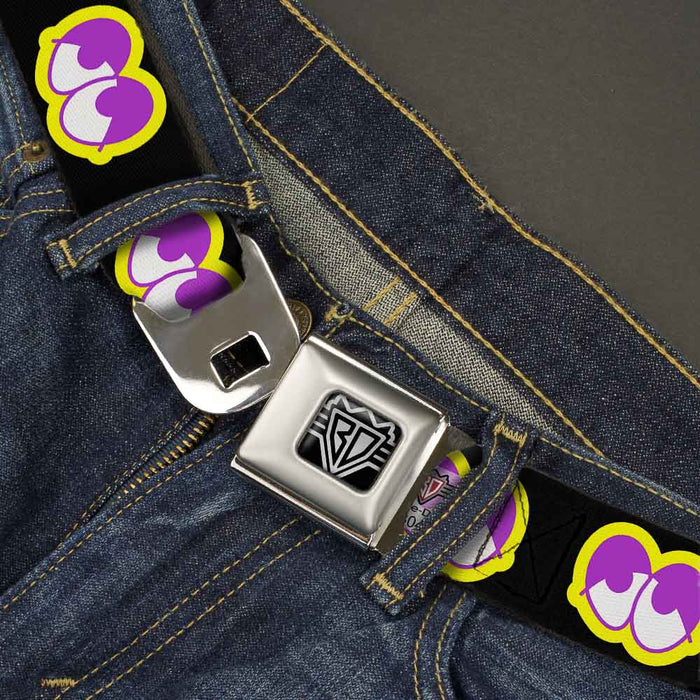 BD Wings Logo CLOSE-UP Full Color Black Silver Seatbelt Belt - Dopey Eyes Black/Yellow/Purple Webbing Seatbelt Belts Buckle-Down   