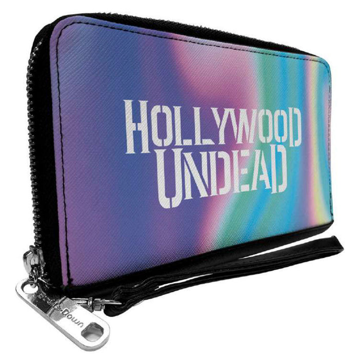 Women's PU Zip Around Wallet Rectangle - HOLLYWOOD UNDEAD Text Logo Aura White Clutch Zip Around Wallets Hollywood Undead   