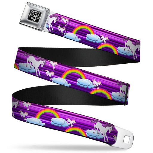 BD Wings Logo CLOSE-UP Full Color Black Silver Seatbelt Belt - Unicorns/Rainbows w/Stripes Purple Webbing Seatbelt Belts Buckle-Down   