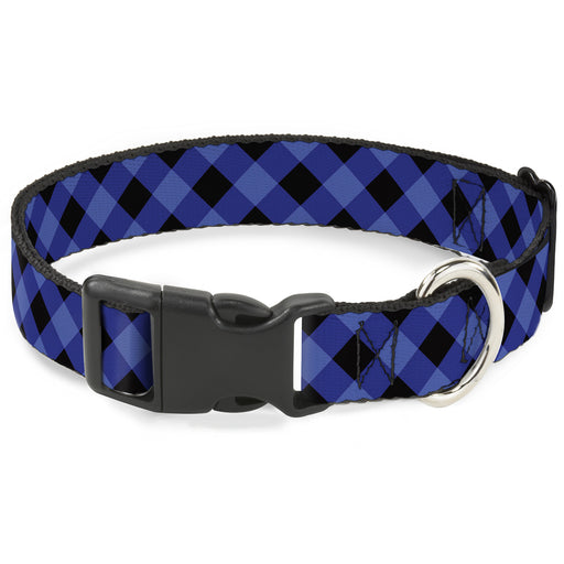 Plastic Clip Collar - Diagonal Buffalo Plaid Black/Blue Plastic Clip Collars Buckle-Down   
