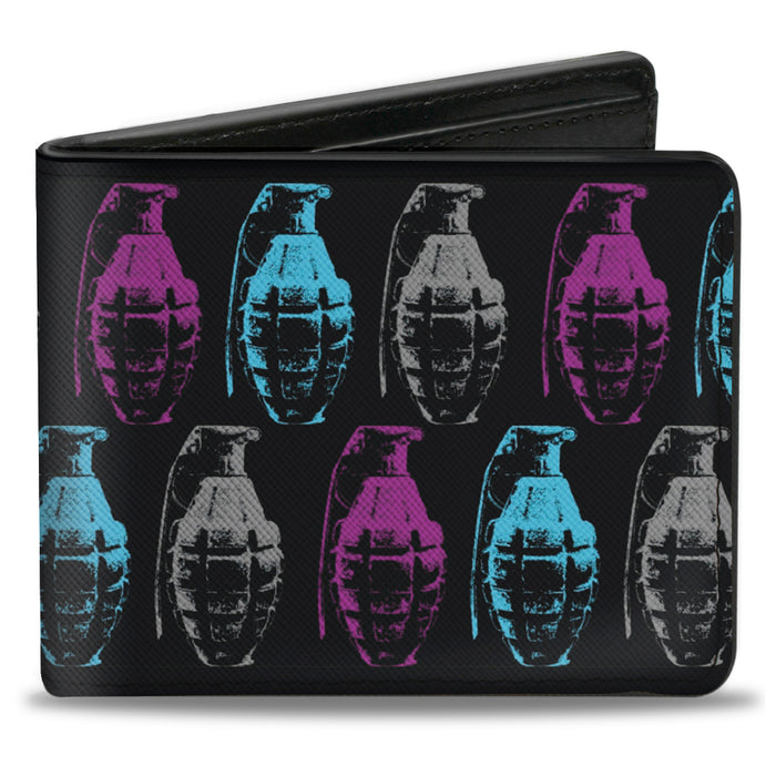 Bi-Fold Wallet - Grenades Black Gray Purple Baby Blue Bi-Fold Wallets Buckle-Down   
