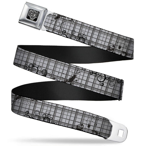 BD Wings Logo CLOSE-UP Full Color Black Silver Seatbelt Belt - Plaid Curls Gray Webbing Seatbelt Belts Buckle-Down   