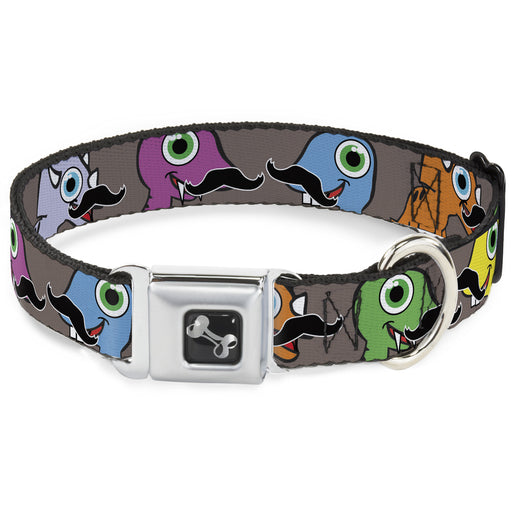 Dog Bone Seatbelt Buckle Collar - Cute Dinosaurs w/Mustaches Gray Seatbelt Buckle Collars Buckle-Down   