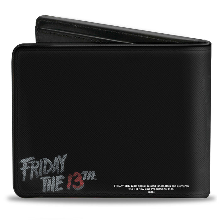 Bi-Fold Wallet - Jason Mask3 CLOSE-UP + FRIDAY THE 13th Black Grays Red Bi-Fold Wallets Warner Bros. Horror Movies   