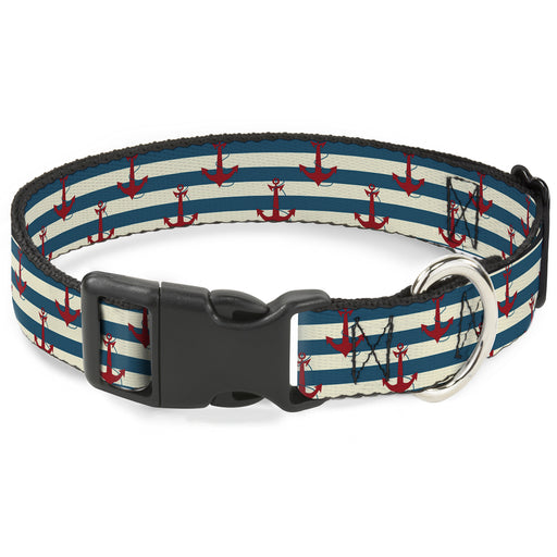 Plastic Clip Collar - Anchors w/Stripes White/Blue/Red Plastic Clip Collars Buckle-Down   