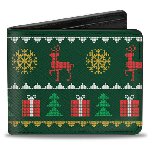 Bi-Fold Wallet - Christmas Sweater Stitch Green White Gold Red Bi-Fold Wallets Buckle-Down   