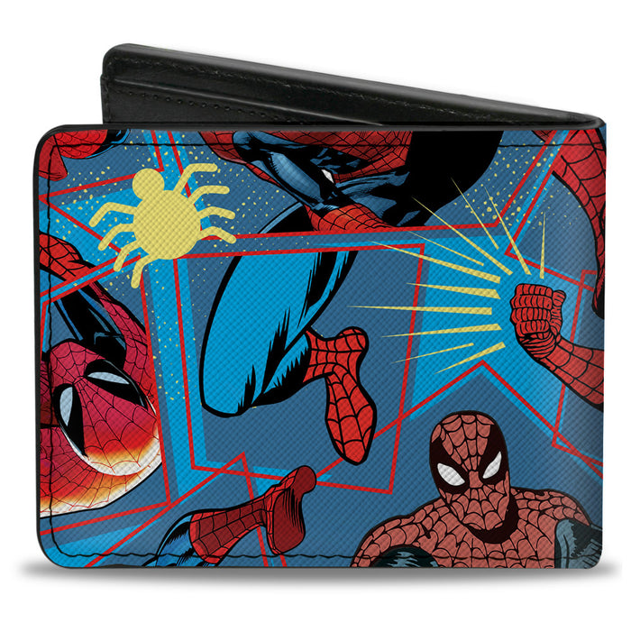 SPIDER-MAN BEYOND AMAZING Bi-Fold Wallet - Spider-Man Beyond Amazing Spidey Sense Poses Collage Blues Red Bi-Fold Wallets Marvel Comics   