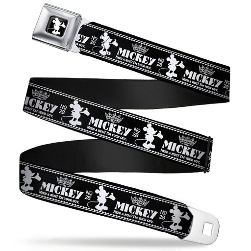 Mickey Standing2 Silhouette Full Color Black White Seatbelt Belt - Mickey Standing2 Silhouette/NEED A HUG? I'M YOUR GUY Black/White Webbing Seatbelt Belts Disney   