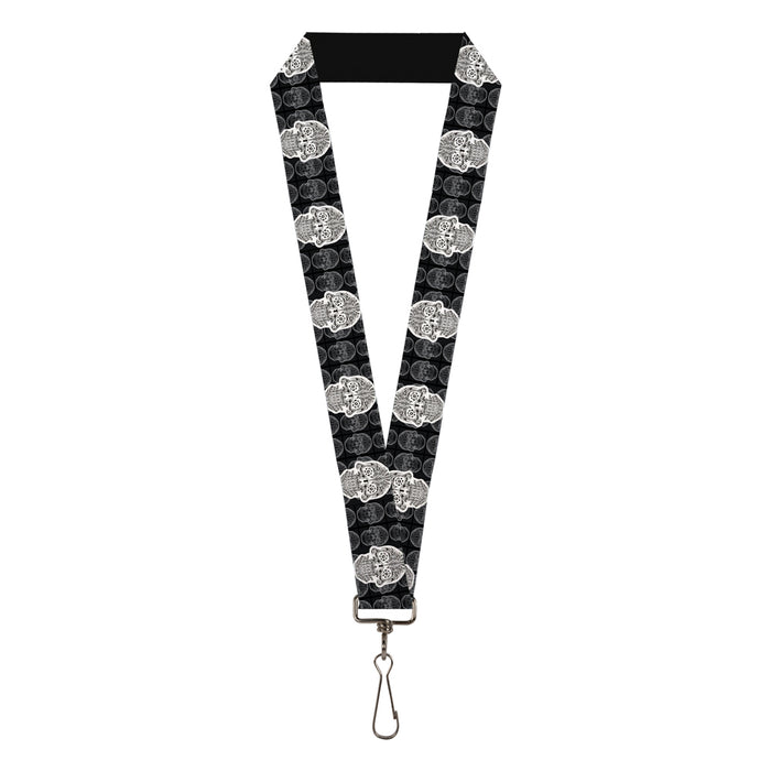 Lanyard - 1.0" - Skull Candy Black Gray White Lanyards Buckle-Down   