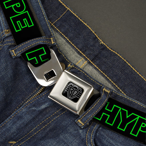 BD Wings Logo CLOSE-UP Black/Silver Seatbelt Belt - HYPE Outline Black/Neon Green Webbing Seatbelt Belts Buckle-Down   