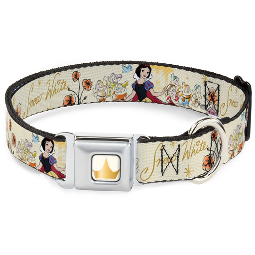 Disney Princess Crown Full Color Golds Seatbelt Buckle Collar - Snow White and the Seven Dwarfs with Script and Flowers Yellows Seatbelt Buckle Collars Disney   