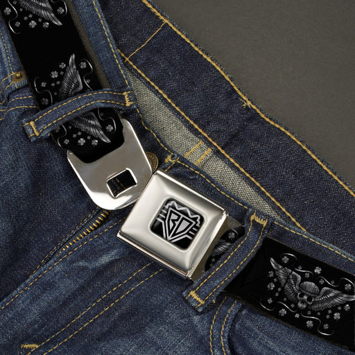 BD Wings Logo CLOSE-UP Full Color Black Silver Seatbelt Belt - I "Heart House Music" Webbing Seatbelt Belts Buckle-Down   