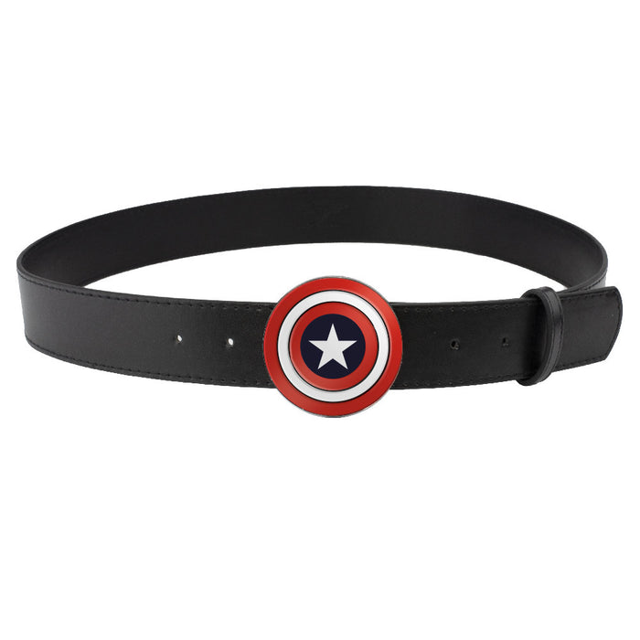 Captain America Shield Enamel Cast Buckle - Black PU Strap Belt Cast Buckle Belts Marvel Comics   